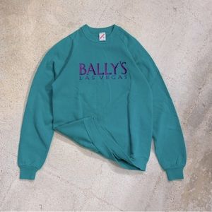 Vintage Bally’s Las Vegas Crewneck Sweatshirt JERZEES Blue Green Size Medium